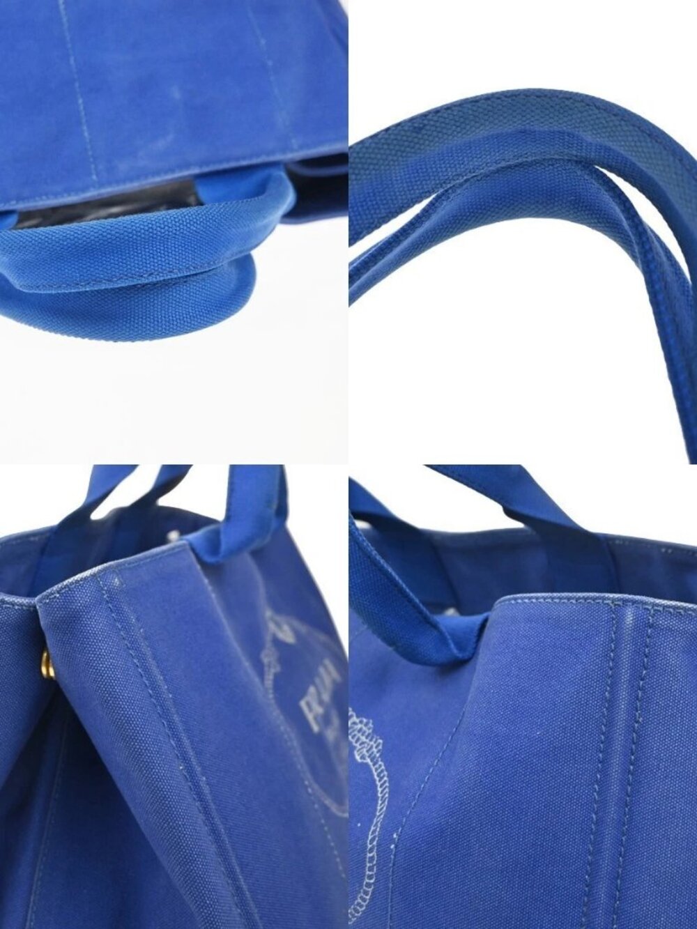 PRADA Logo CANAPA Shoulder Hand Tote Bag Canvas Leather Blue GHW 36KC773 - Picture 7 of 16